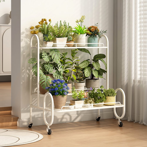 速立普奶油风可移动阳台阶梯花架