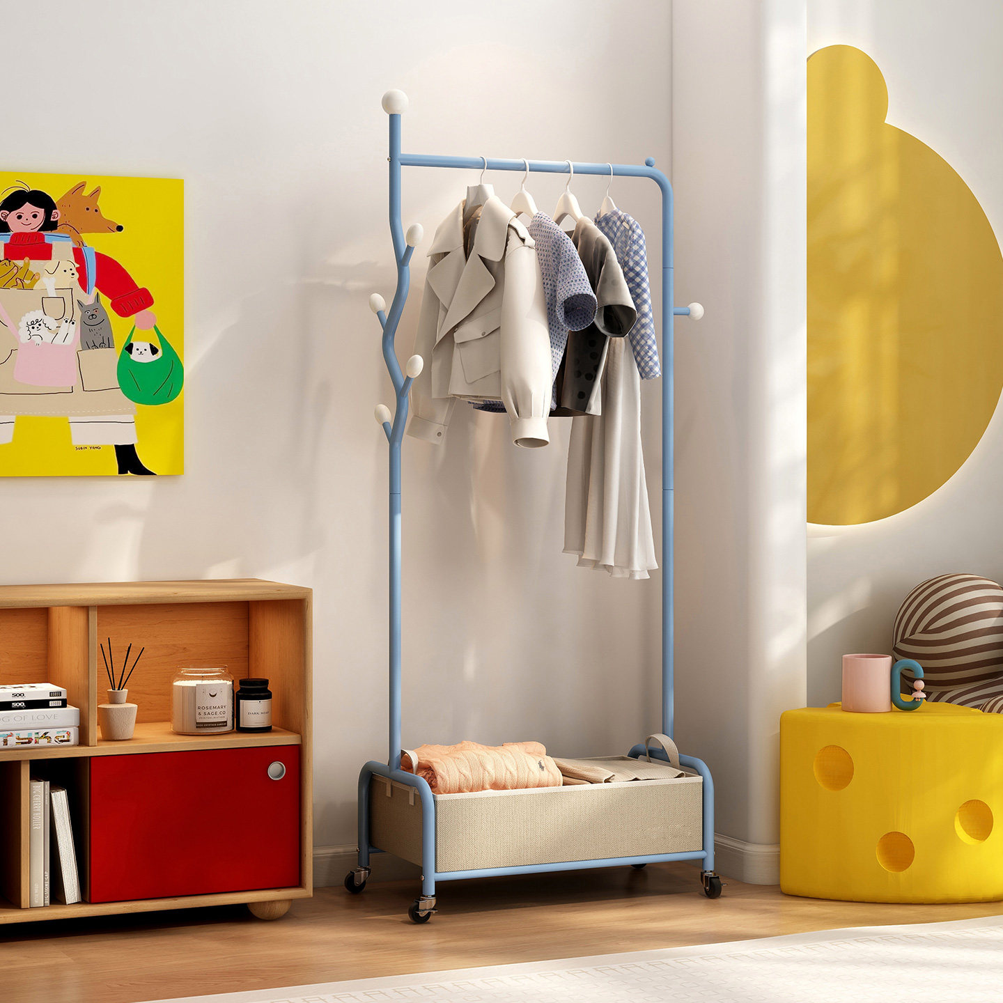 可移动儿童落地衣架家用卧室小型晾衣架挂衣架创意迷你转角衣帽架