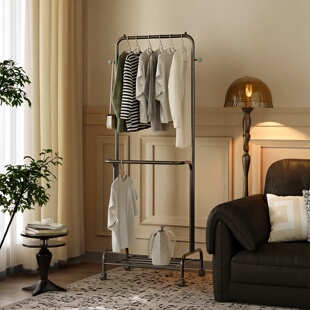 中古风衣帽架落地卧室高级感可移动衣服收纳架家用简易双层挂衣架