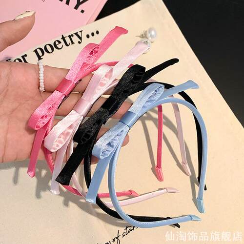 雅黑缎面蝴蝶结发箍头饰女款洗脸