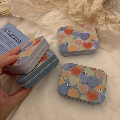 眼镜盒涂鸦精致缤纷ins复古盒带轻便护理隐形眼镜镜子盒子美瞳