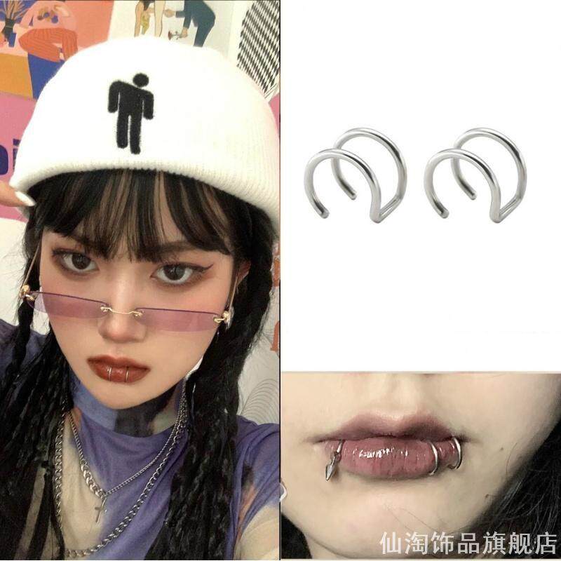 欧美个性唇钉夜店无洞假唇夹唇环男女恶魔钉酒窝钉眉钉饰品