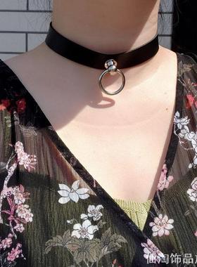 黑色皮革项圈锁骨链万圣节颈链