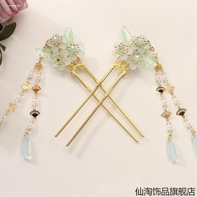 儿童发簪古风汉服头饰超仙少女山茶花流苏步摇夹子插梳古装配