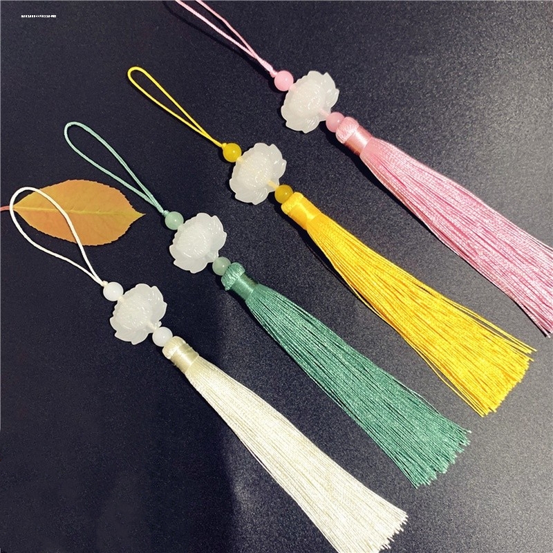 扇坠白仿玉莲花扇子挂件高档渐变流苏穗子古风汉服配饰旗袍压襟扣