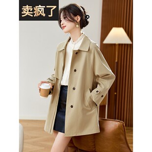 2025秋季新款翻领小个子中长款百搭风衣外套时尚宽松韩版纯棉上衣