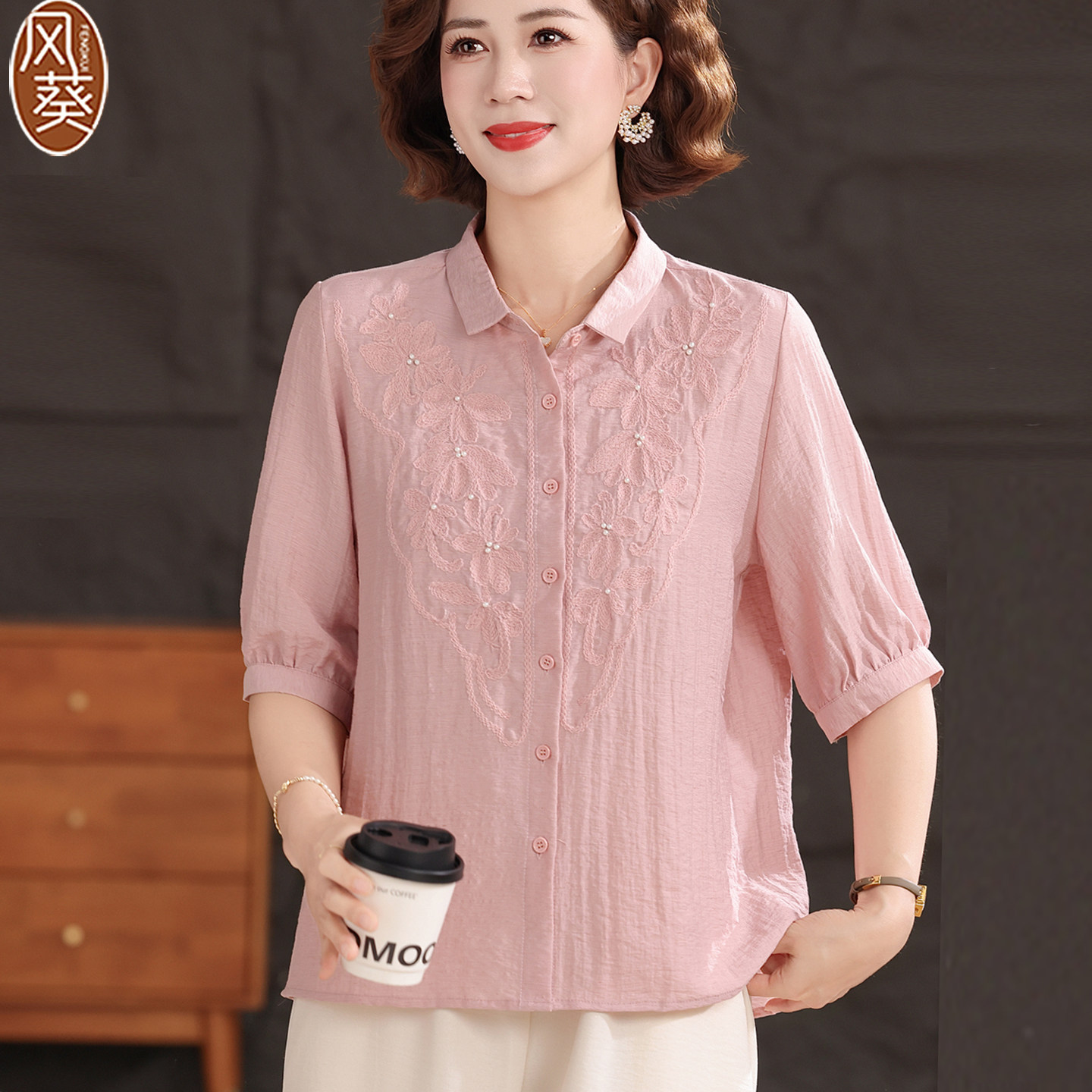 中老年纯棉麻亚麻上衣女