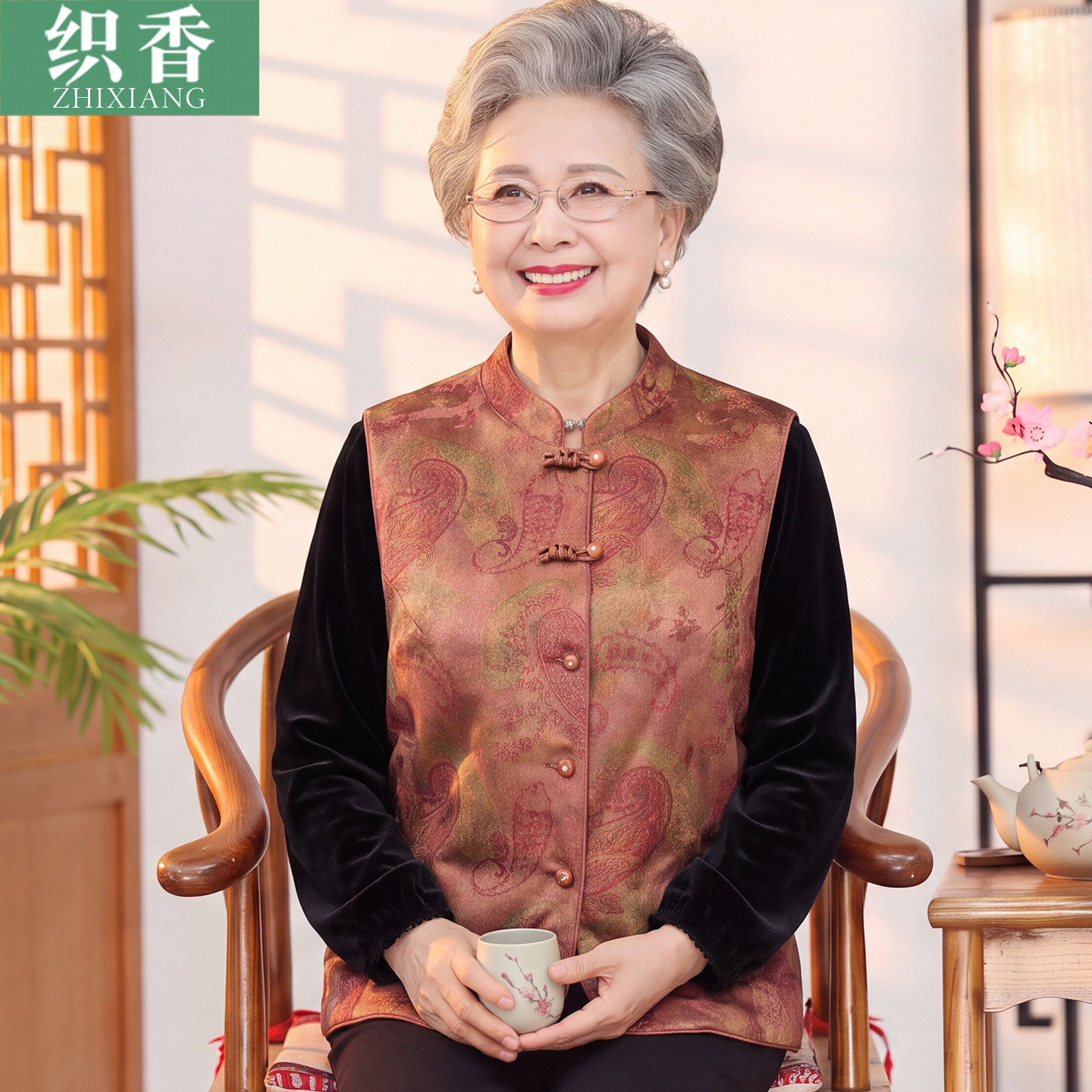 老年人马甲女奶奶秋装外
