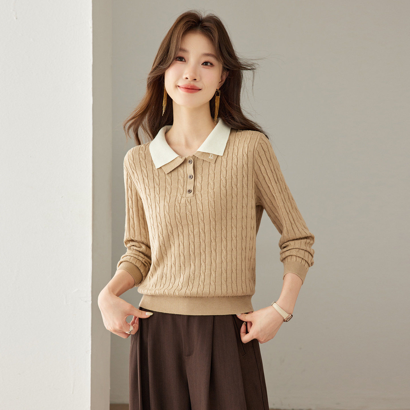 高级感翻领针织衫女士新