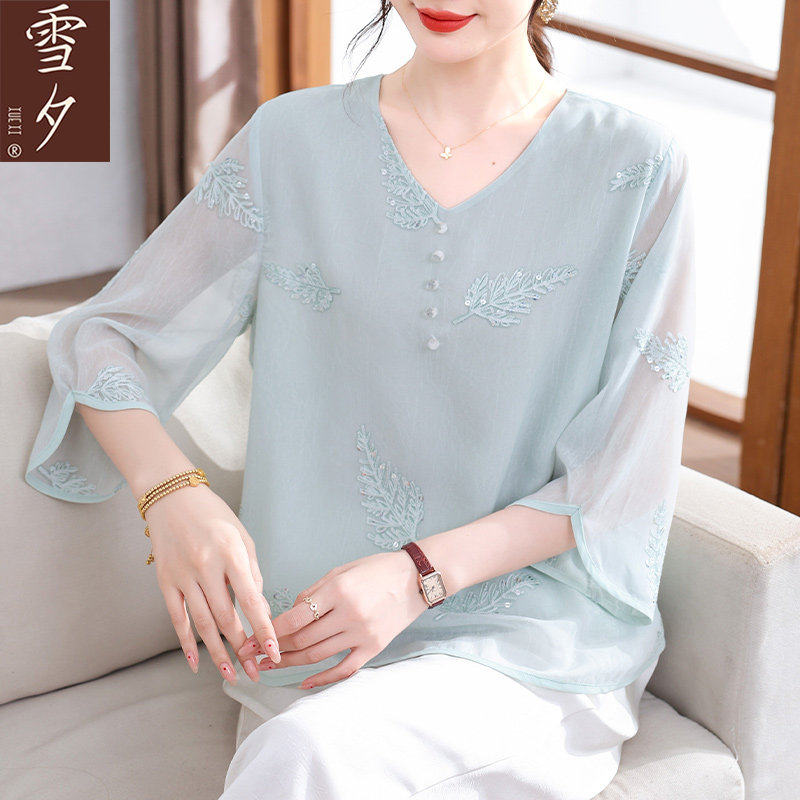 妈妈夏装端庄小衫时尚宽松短袖上衣2026新款中老年女装大尺码t恤4