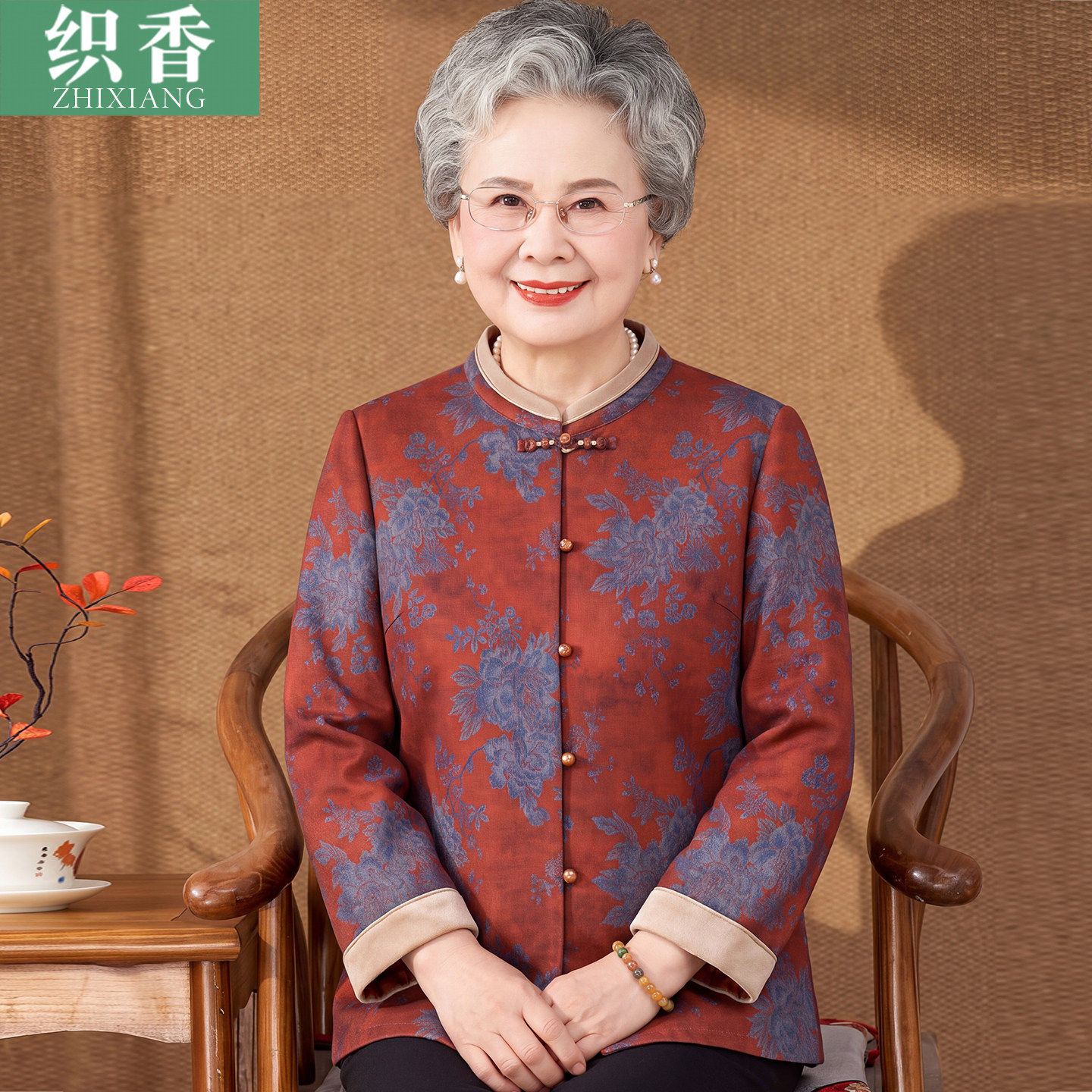 老年人衬衫女长袖奶奶装