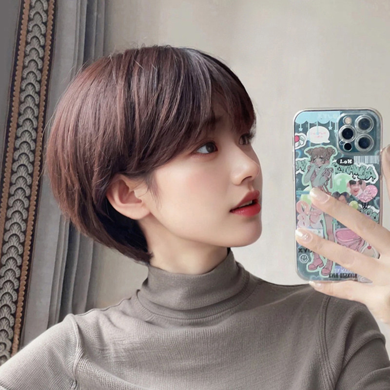 假发女全头套真人发丝时尚气质减龄短款波波头真发自然短发头套