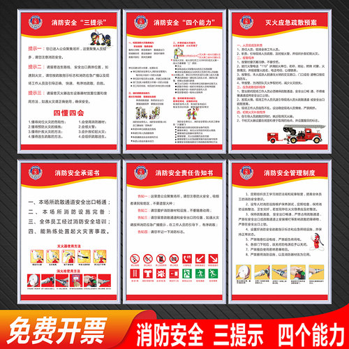 消防安全三提示四个能力标识牌