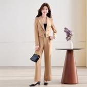 西装 女装 套装 新款 黑 女春秋高级感气质职业装 轻熟通勤风双排扣短款