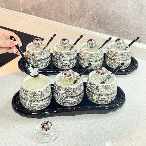 高颜值调味罐组合调味瓶厨房家用高档轻奢陶瓷佐料糖味精盐罐收纳