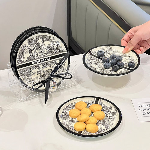 陶瓷吐骨碟套装家用轻奢高端餐桌垃圾渣盘吐骨头盘碟小吃盘子新款