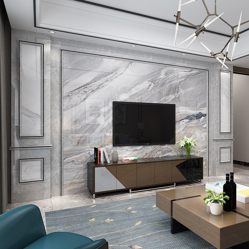 电视背景墙瓷砖微晶石现代简约大理石客厅欧式装饰造型边框摩卡.