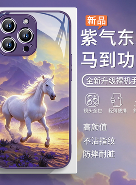 适用苹果17pro手机壳新款iPhone15promax马到成功16e国风13紫气东来16plus新年14紫色12马年x女款xs/xr玻璃11