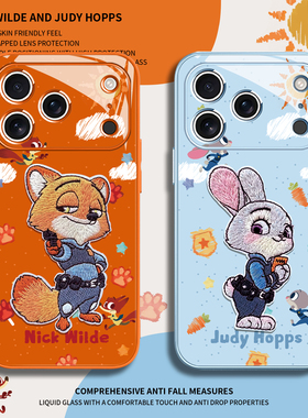 适用刺绣疯狂动物城苹果17pro手机壳15promax尼克iPhone16朱迪14plus情侣13mini卡通苹果12可爱ip11新款xs女8