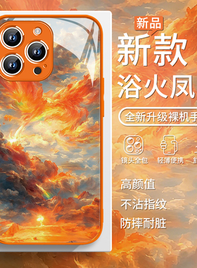适用苹果17promax手机壳新款iPhone16puls浴火凤凰14中国风16e橙色15高级感13火烧云12超好看11女款xs/x玻璃8
