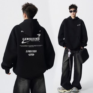 美式潮牌重磅连帽卫衣男秋冬加绒设计感印花小众宽松休闲百搭上衣