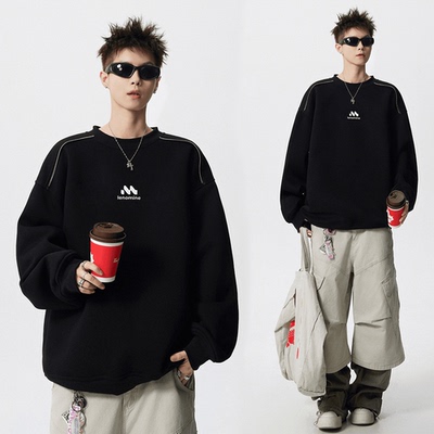 美式潮牌重磅小字母印花圆领卫衣