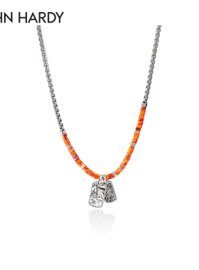 John Hardy Heishi 贝壳珠配橘色珐琅串珠银项链 原创设计