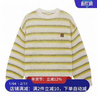 现货长袖针织衫2025秋装新款宽松条纹挑洞镂空上衣女3J3E409