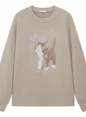 现货长袖卫衣2026春季新款休闲猫咪图案宽松上衣3K1JA09