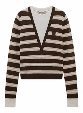 现货针织衫2025冬季新款绵羊毛假两件上衣女3J4E411