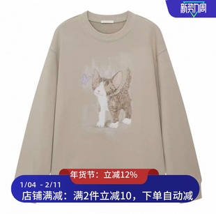 现货长袖卫衣2026春季新款休闲猫咪图案宽松上衣3K1JA09