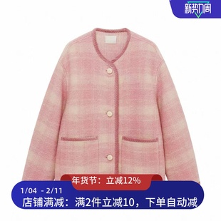 现货毛呢外套2025冬季新款格纹法兰绒包边大衣女3J4G104