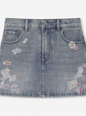 现货牛仔裤2026夏新款印花少女短裙牛仔裙蓝色裙裤子女3K2XR39