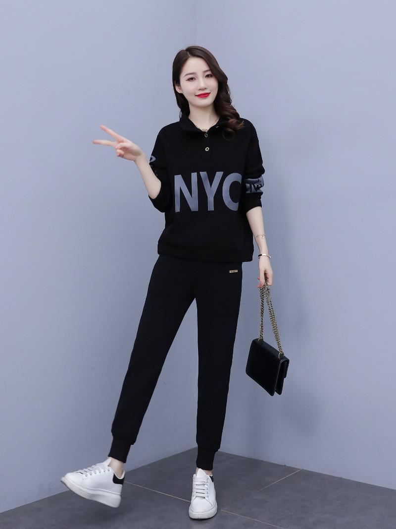 韩国休闲运动套装女秋装胖MM大码减龄高级感宽松卫衣束脚裤两件套