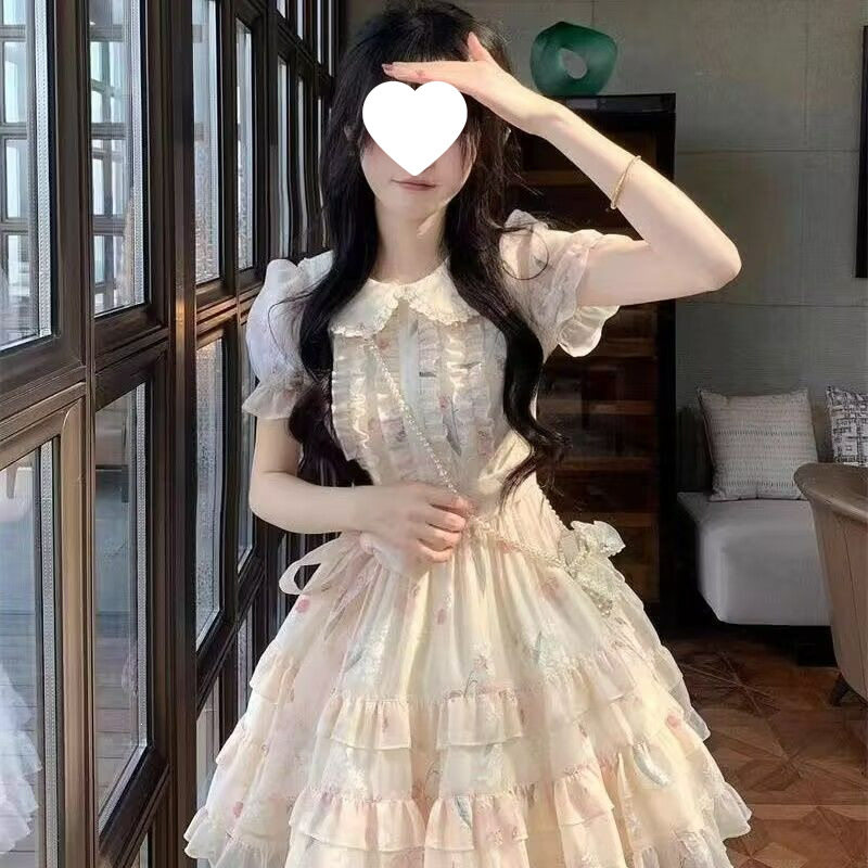 奶甜温柔碎花娃娃领连衣裙夏季少连衣裙