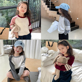 女童卫衣新款 男童洋气条纹百搭套头休闲纯色打底纯棉上衣 2025秋季