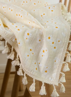 田园小碎花棉麻布艺桌布ins长方形流苏家用防尘茶几小雏菊台布