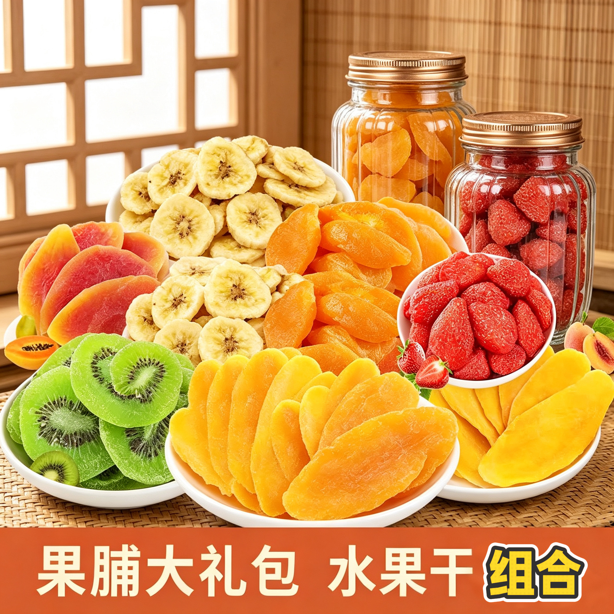 水果干果脯组合芒果干批发散装黄桃干菠萝干杏干罐装蜜饯果干零食