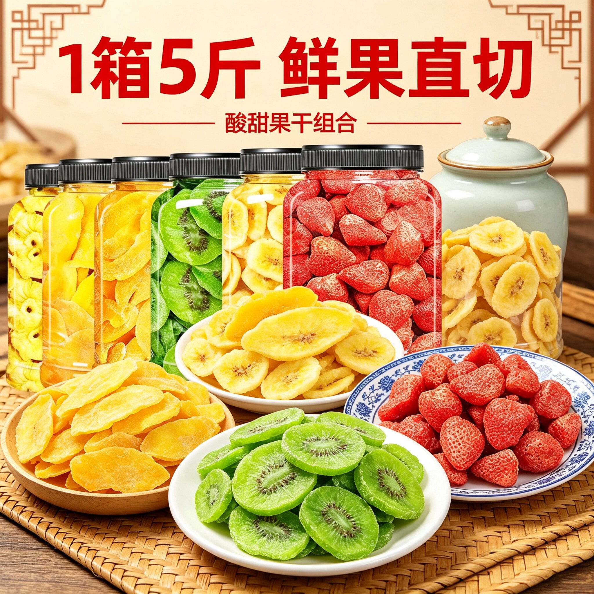水果干组合送对象女友芒果干草莓干香蕉猕猴桃蜜饯果脯休闲零食