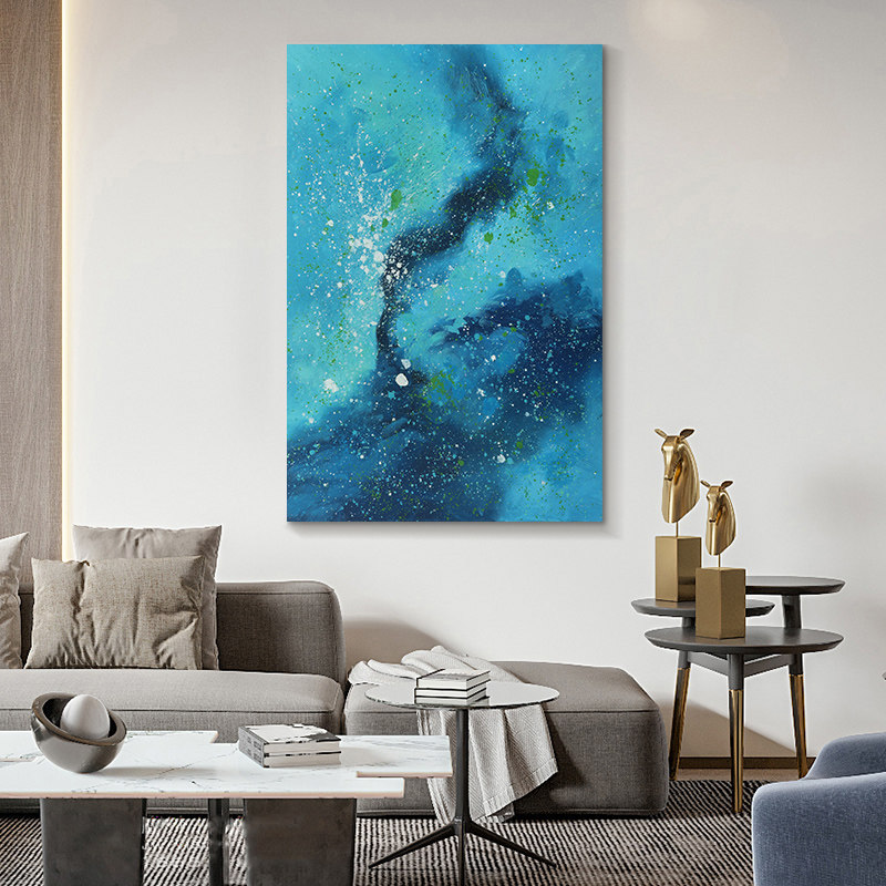 忒派原创星空手绘油画《银河》客厅背景墙装饰画高级蓝色玄关挂画