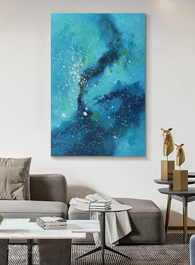 忒派原创星空手绘油画《银河》客厅背景墙装饰画高级蓝色玄关挂画