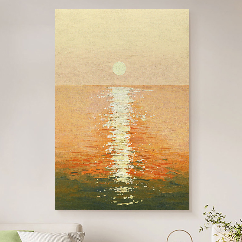 定做《光晨日》出绘油画奶油客厅关挂手画旭日暖东玄升风居装饰画