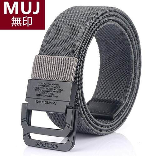 无印MUI男士双环扣腰带帆布皮带