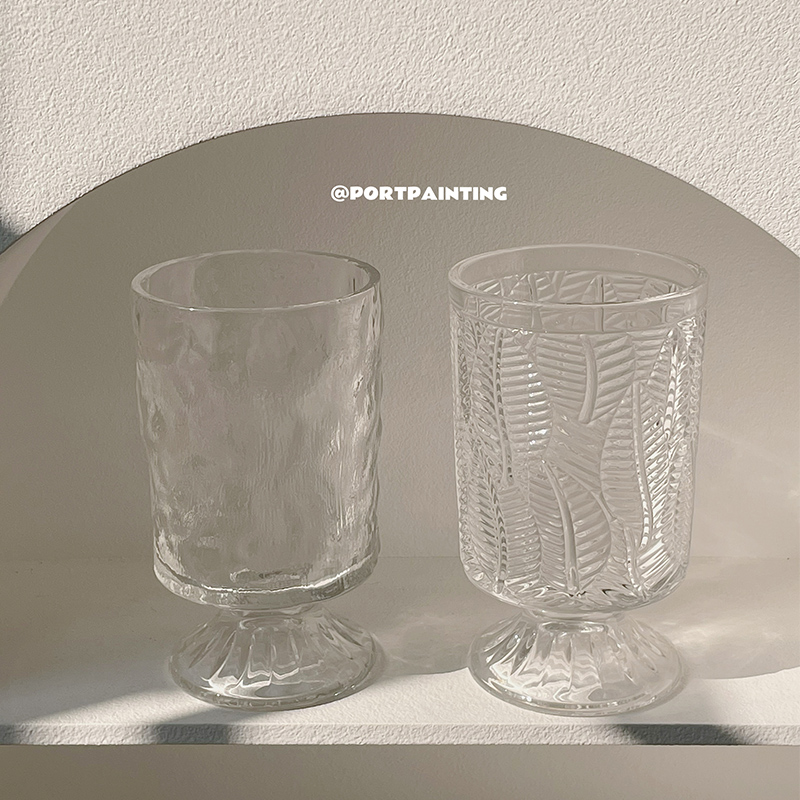 港画 ins风欧式透明玻璃杯装饰品矮脚花瓶客厅餐桌插花摆件高级感图片