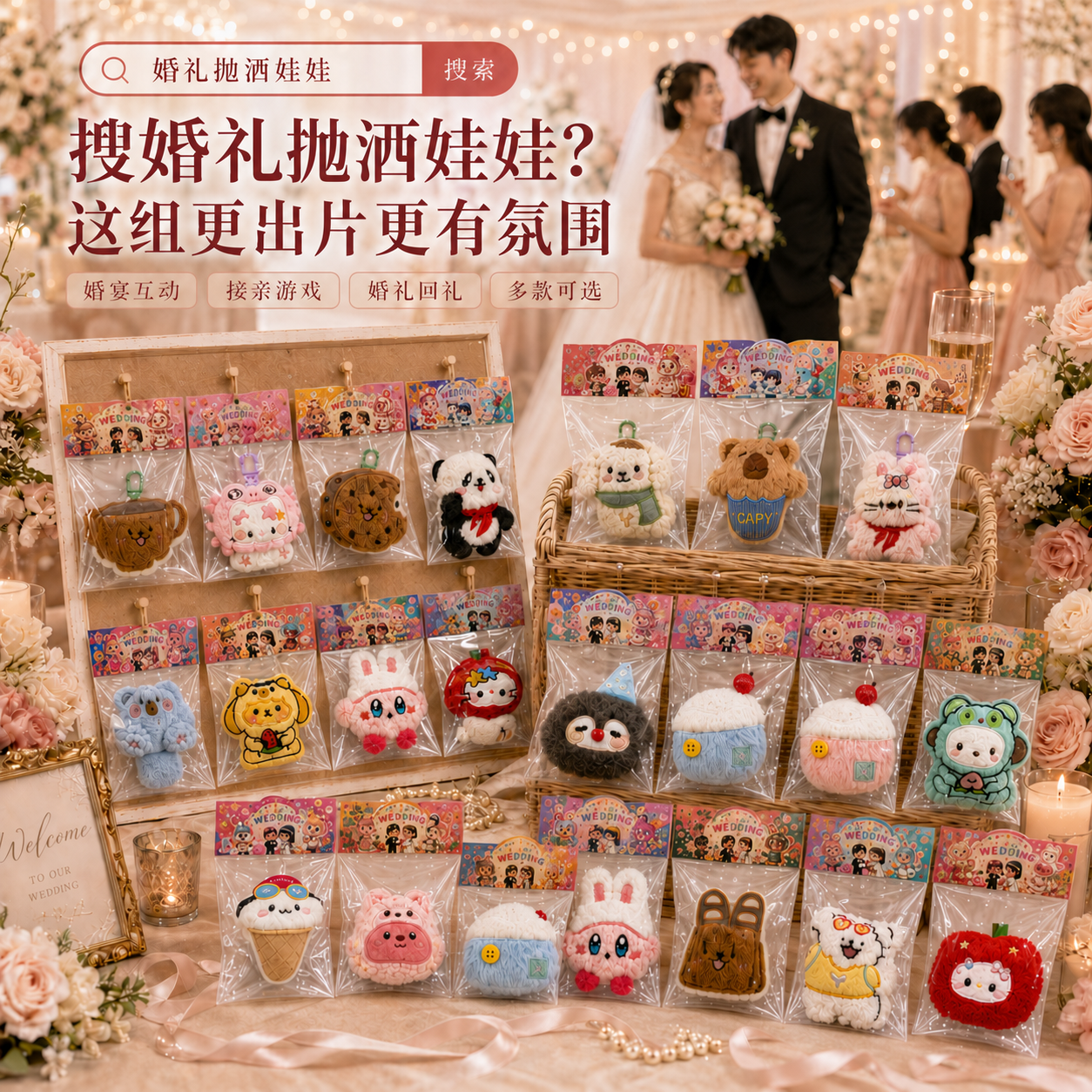 婚礼抛洒娃娃互动小礼品钥匙扣挂件可爱毛绒公仔生日学生奖励批发