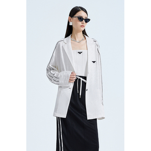 ochirly欧时力运动风中长西装 设计感宽松 外套女秋装