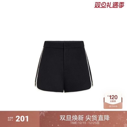 高支澳毛双面呢短裤女 ochirly欧时力2024新款春夏休闲运动撞色