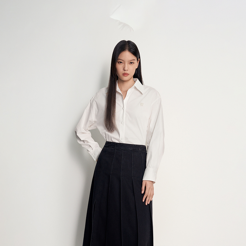 微弹白衬衫女 ochirly欧时力长袖上衣2024新款夏装打底内搭通勤