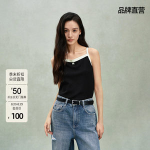 OCHIRLY欧时力 100%羊毛小香风撞色毛织背心吊带短款夏季新品