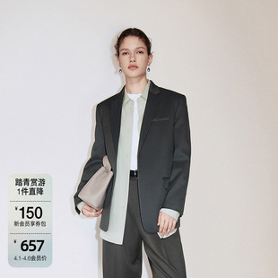 OCHIRLY欧时力 外套女无扣中长高级感2024秋季 新品 羊毛醋酸西装